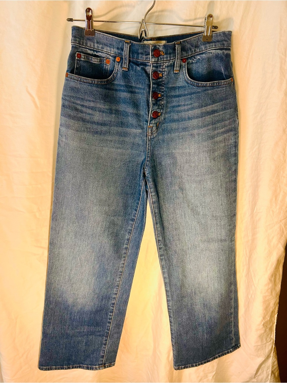 Womenโs Madewell MED Blue High-Rise ANKLE CROPPED Wide Leg Jeans 28